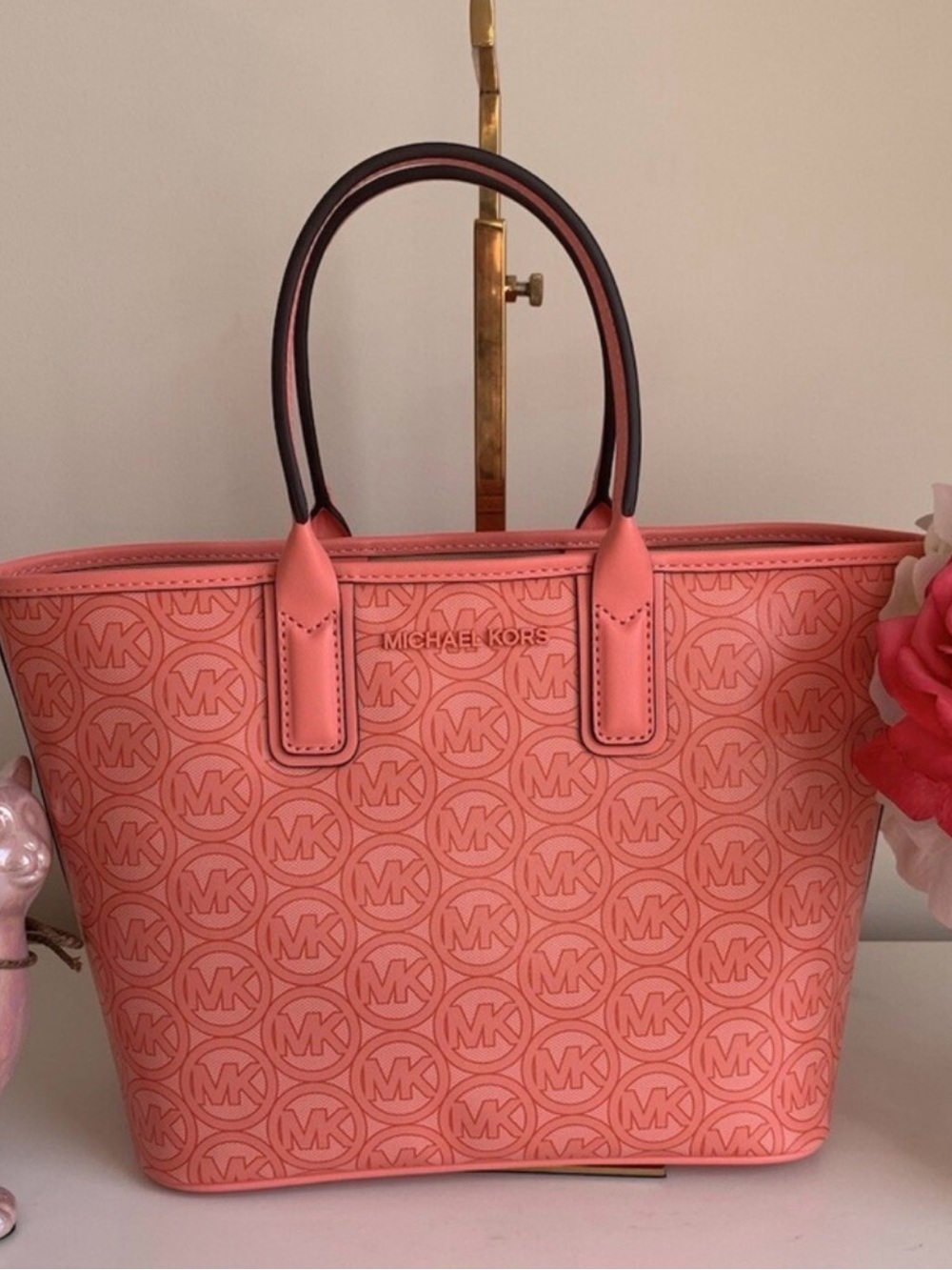 Michael Kors Coral Pink small Jodie Logo Tote Bag